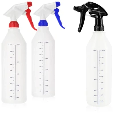 Afbeelding van 3 x gegradueerde spuitfles, chemisch bestendige pompverstuiver voor minerale oliën, verdunde zuren, oplosmiddelen, logen, plantaardige meststoffen, Verstuiver met verstelbaar mondstuk (NBR/EPDM/Viton)