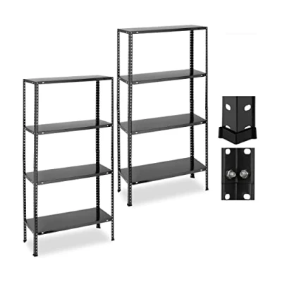 Afbeelding van Relaxdays stellingkast, set van 2, draagvermogen 160 kg, HBD 147,5x75,5x30,5 cm, berging, schuur, voorraadkast, zwart