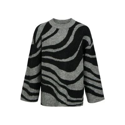 Afbeelding van Object OBJDIANA LO L/S Knit Pullover NOOS, Medium Grey Melange/Patroon: Zebra Black, XS/S