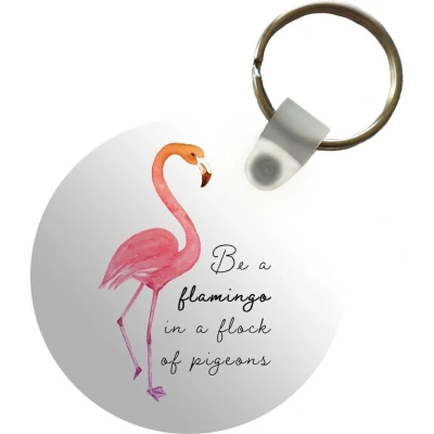 Afbeelding van Sleutelhanger Flamingo Vogel Waterverf Quotes Plastic Rond Uitdeelcadeautjes