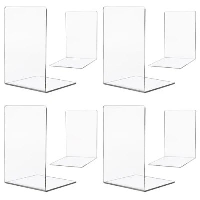 Afbeelding van Fabaoday Transparante acryl boekensteunen antislip, decoratief ideaal voor boekenplanken, kantoor en thuis 4 paar (8 stuks)