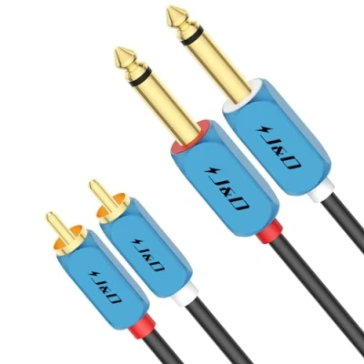 Afbeelding van J&amp;D Dubbele 1/4 inch TS naar RCA Stereo Audio Interconnect Kabel, Kabel Verguld Koperen Behuizing 2 x 6,35mm Mannelijk Adapterkabel