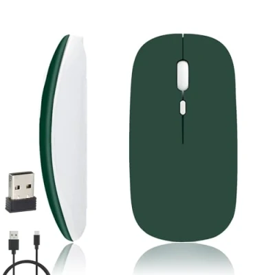 Afbeelding van iSTYLE Oplaadbare draadloze muis, Bluetooth of 2,4 GHz met USB Unifying Mini ontvanger, meerdere apparaten, 1600 dpi optische tracking, stille muizen voor Mac, PC, Macbook, iPad, Android, iOS, Windows