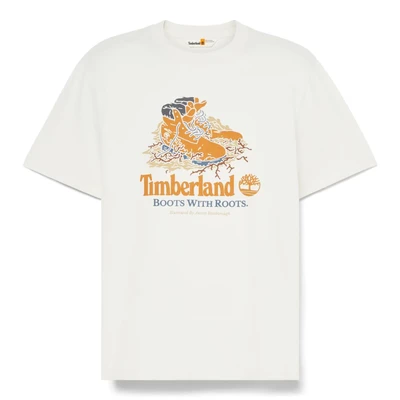 Afbeelding van Timberland Front BOOT Graphic TEE Tshirt print, Heren, Maat: Small, Vintage white