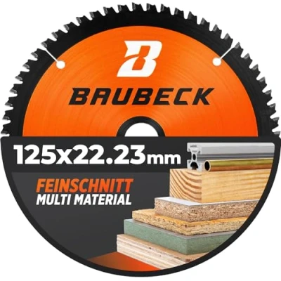 Afbeelding van BAUBECK Zaagblad voor haakse slijper 125, multimateriaal, fijne snede, doorslijpschijf 125 hout, aluminium en nog veel meer, hout compatibel met alle gangbare slijpers