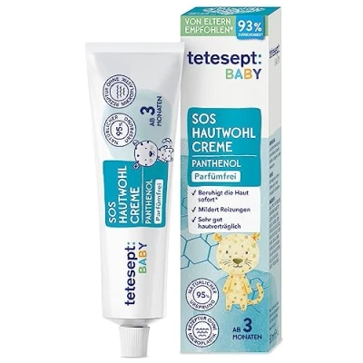 Afbeelding van tetesept Baby SOS Hautwohl crème verzorgende kalmeert de babyhuid onmiddellijk en vermindert irritaties parfumvrije huidverzorging met panthenol voor pasgeborenen vanaf 3 maanden 50 ml