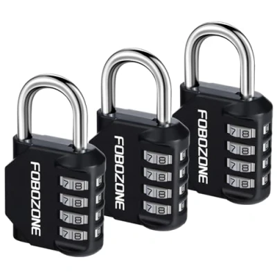 Afbeelding van Combinatieslot, FOBOZONE 4 cijferige outdoor waterdichte resetteerbare code hangslot, voor gym locker, kast, schuur, hasp, poort, gereedschapskist, school locker slot (zwart 3 stuks)