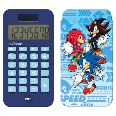 Afbeelding van Lexibook, SEGA Sonic The Hedgehog, Rekenmachine met beschermhoes, conventionele en geavanceerde rekenfuncties, batterij zonne energie, blauw, C45SN