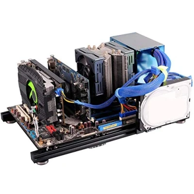 Afbeelding van 143 computerkast, open frame ontwerp aluminium ATX computer pc behuizing overkloktestplatform voor doe het zelf, goed warmteafvoer, lichtgewicht (zwart)