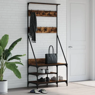 Afbeelding van Kledingrek met schoenenrek 80x40x184 cm gerookt eikenkleurig