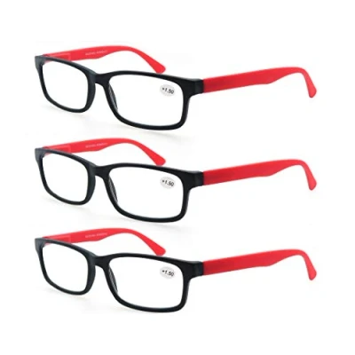 Afbeelding van MODFANS Leesbril, 1,5 stuks, voor dames en heren, goede bril, hoogwaardig, rechthoekig, comfortabel, super leeshulp, mannen vrouwen, 3 rood