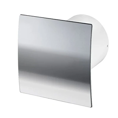 Afbeelding van Afzuigventilator voor badkamer, 125 mm, met rookterugslagventiel, moderne keukenventilator frontpaneel, chroom