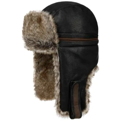 Afbeelding van Stetson Cowhide Bomber pilotenmuts, trappermuts, Chapka heren, met voering, leren band, winter, herfst en zwart, 56 57