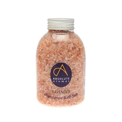 Afbeelding van Absolute Aromas Lavendelbadzout 625g natuurlijk roze Himalayazout doordrenkt met 100% pure lavendel Franse etherische olie Ontspan en week vermoeide spieren