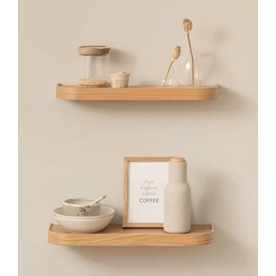 Afbeelding van Kazai.® Wandrek Set &#039;Neva&#039;, 2 wandplanken en zwevende planken van echt houtfineer, wandopslag decoratie voor badkamer, woonkamer, keuken slaapkamer, eiken