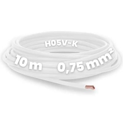 Afbeelding van Kalitec 10 meter H05V K 0,75 mm² witte bedradingskabel I kernkabel flexibel PVC enkeladerig meeraderig 0,75mm2 bedrading fijnaderig enkele kabel massief schakeldraad vlamvertragend