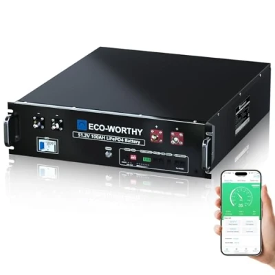 Afbeelding van ECO WORTHY LiFePO4 48 V 100 Ah Bluetooth met A BMS, 5,12 kW lithiumbatterij, server rack, zonne accu voor installatie, complete set, fotovoltaïsche camper