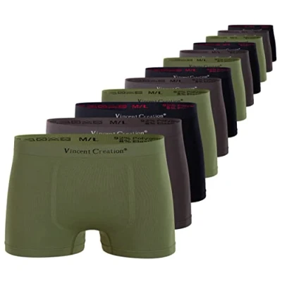 Afbeelding van Vincent Creation Set van 12 naadloze boxershorts voor heren, retroshorts, soepele zachte microvezel, gemengd (zwart, kaki, grijs), S M