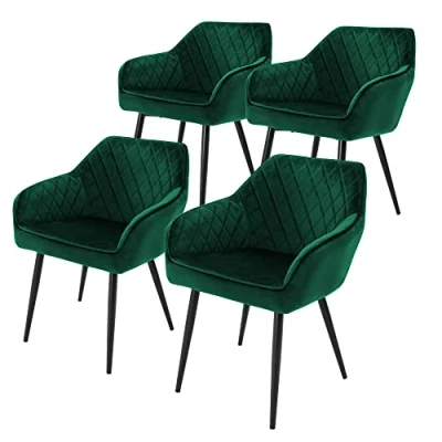 Afbeelding van ECD Germany Set van 4 Eetkamerstoelen met Armleuningen en Rugleuning, Donkergroen, Keukenstoel Fluwelen Bekleding