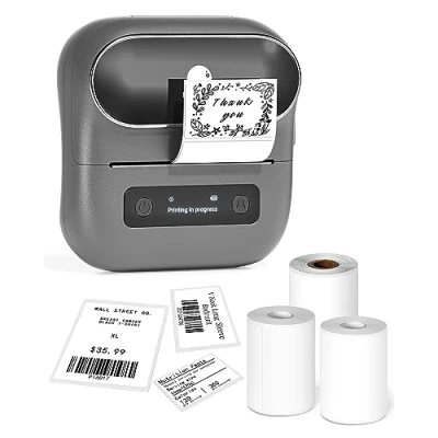 Afbeelding van Phomemo M220 Label Printer, Bluetooth Thermal Maker Machine voor Barcode, Adres, Etiketteren, Mailing, Dossiermap Etiketten, Ondersteuning met Telefoons &amp; PC, 3 Roll Labels, Grijs