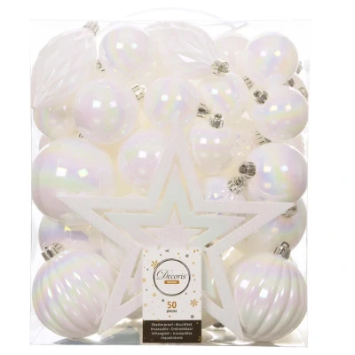 Afbeelding van Decoris Kerstballen met piek 49st kunststof parel wit 5 6 8 10cm