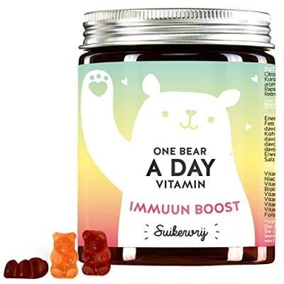 Afbeelding van Bears with Benefits Vitamine Gummies voor het immuunsysteem en afweersysteem 90 stuks 3 maanden Hoog gedoseerde a Z immuuncomplex met 9 vitamines suikervrije, veganistische,multivitamine gummiberen One Bear Day