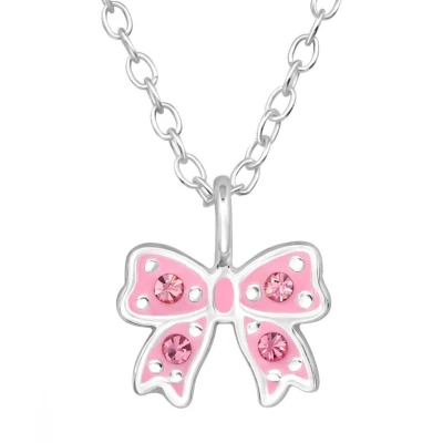 Afbeelding van JoyS Zilveren strik hanger met ketting roze strikje kristal 39 cm (verstelbaar 36 of cm)