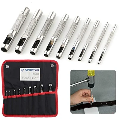 Afbeelding van Spurtar 9 Stks Staal Hollow Punch Set 2.5 10Mm Heavy Duty Ronde Lederen Gat Ponsen Tool Voor Horloge Doek Riem Pakkingen w/Opbergtas
