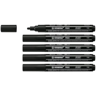 Afbeelding van STABILO FREE Acryl Marker T300 Ronde Punt 2 3 mm Zwart Doos 5 stuks