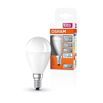Afbeelding van OSRAM LED STAR KLASSISK P60 LAMP til E14 stik, drop Shape, Matt Look, 806 Lumen, Daylight White (6500K), udskiftning konventionelle 60W pærer, ikke dæmpbar, 1 pakke
