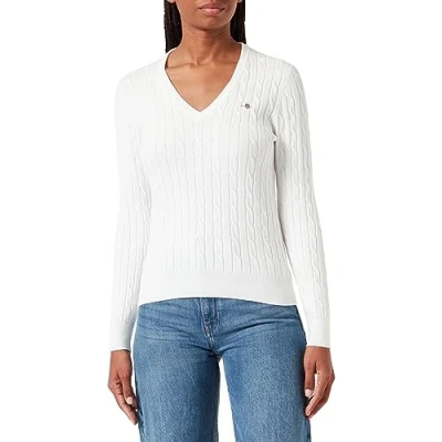 Afbeelding van GANT Stretch Cable Vneck Trui, Dames, Maat: XXS, Eggshell