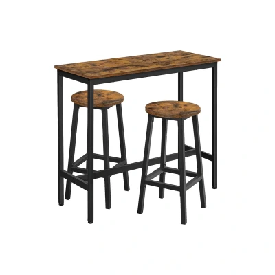 Afbeelding van Bartafelset Barkrukken Pubmeubilair Vintage Bruin &amp; Zwart Ruimtebesparend Ontwerp Tafel: 40x100x90cm, Krukken: Ø32x65cm