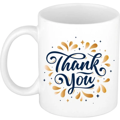 Afbeelding van Thank you mok / beker wit bedankt cadeau feest mokken
