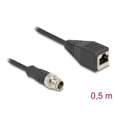 Afbeelding van Delock M12 Kabel X kodiert 8 Pin Stecker zu RJ45 Buchse PVC 0,5 m HQ