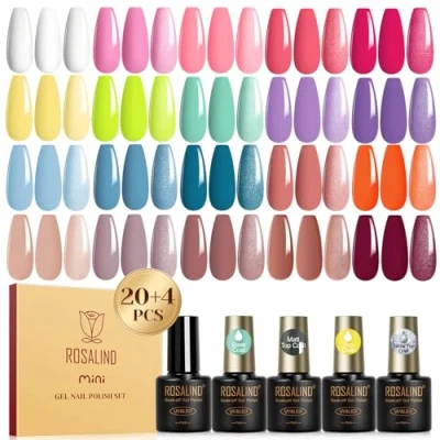 Afbeelding van ROSALIND UV Nagellak Set, 24 Stuks Gel Geel Roze Blauw Paars Wit Bruin Kleur Nagels, Soak Off Mini voor Nageldesign Cadeau