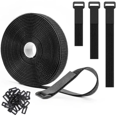 Afbeelding van Trilancer Herbruikbare Klittenbanden 5m x 2.5cm, Verstelbare Kabelbinders met 25 Lussen, Op Maat Te Knippen Band voor Kabelbeheer En Opslag, Zwart