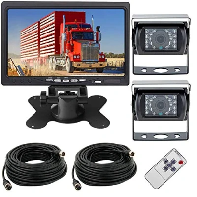 Afbeelding van Achteruitrijcamera Kit, 12 24V 4 Pin 2x 18LEDs Nachtzicht Waterdicht met 15M Luchtvaartkabel + 7 &quot;TFT HD LCD Auto Monitor voor Grote Truck Bus RV Trailer Tractor