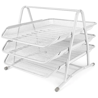 Afbeelding van Belle Vous 3 Witte Laags Brieven Organiser Tray Metalen A4 Bureau Folder Rek Houder Document Papieropslag Plank voor Kantoor/Tafel, Huis, Studeerkamer of School