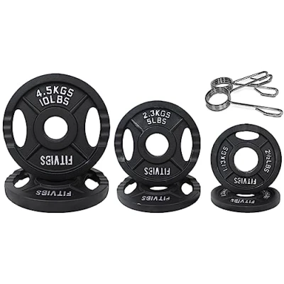 Afbeelding van Signature Fitness Olympische 2 inch gietijzeren plaat halterschijf voor krachttraining en gewichtheffen, twee gaten stijl, 35 lbs set