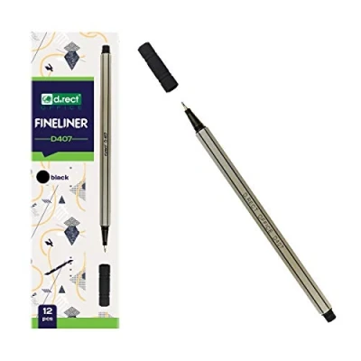 Afbeelding van D.RECT D407 Fineliner, geschikt voor dagelijks gebruik, schrijf en schoolbenodigdheden, hoge kwaliteit, superfijn, lijnbreedte ca. 0,4 mm, 12 stuks, zwart
