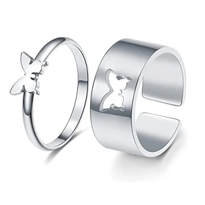 Afbeelding van Yuemuop Vlinder Belofte Ring Set, Open Paar Ring, Verstelbare voor Vrouwen Mannen Sieraden Huwelijksverjaardag Verjaardag Cadeau (Zilver)