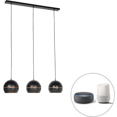 Afbeelding van QAZQA Smart hanglamp zwart met gouden binnenkant 3 lichts incl. Wifi