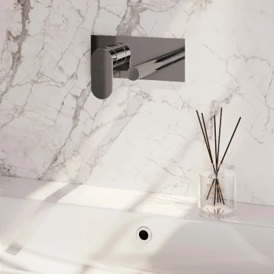 Afbeelding van BRAUER Chrome Edition inbouw wastafelmengkraan met rechte uitloop en afdekplaat model C2 chroom