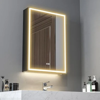 Afbeelding van HOMCOM Spiegelschrank Bad, Badezimmerschrank mit LED Beleuchtung, Anti Beschlag, Hängeschrank 3 Lichtfarben, Memory Funktion für Badezimmer, Schwarz, 50 x 12,8 70 cm