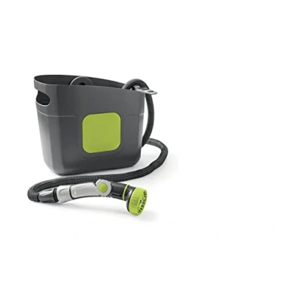 Afbeelding van G.F. SRL Aquapop Grey Pro 25, zelfrekbare tuinslang van stof, gemaakt in Italië, met houder kunststof, ergonomische lans 8 sproeiers en aansluitingen, voor het besproeien tuin balkon,