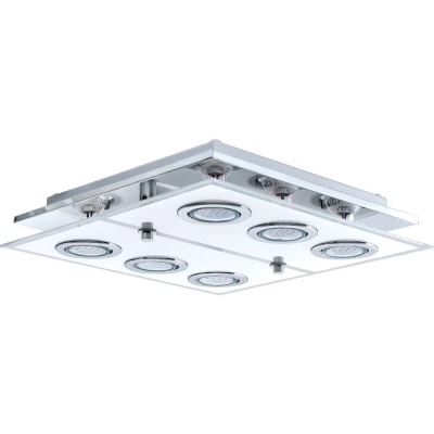 Afbeelding van EGLO Cabo   Plafondlamp   Vierkant   6 Lichts   Chroom   Wit, Helder