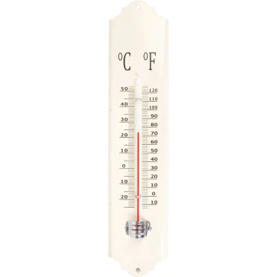 Afbeelding van Esschert design thermometer voor binnen en buiten ivoor wit 30 x 7 cm Celsius/fahrenheit Buitenthermometers