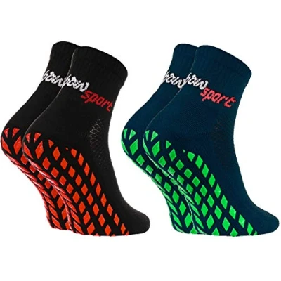 Afbeelding van Rainbow Socks Man Vrouw Badstof Anti slip Sport Enkelsokken Neon 2 Pairs Zwart Blauw Maat EU 44 46