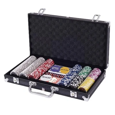Afbeelding van Costway Pokerset, 300 laserchips, inclusief aluminium koffer, complete set (zwart)