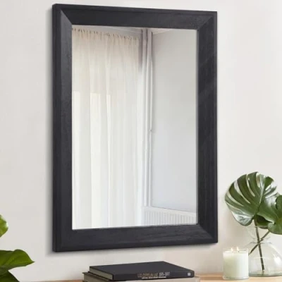 Afbeelding van AAZZKANG Zwarte rustieke spiegels voor muur, groot, 50 x 40 cm, rechthoek, houten frame, decoratieve wandspiegel slaapkamer, badkamer